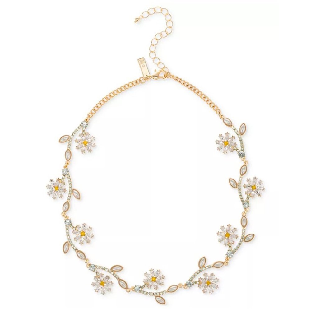 New INC Gold-Tone Mixed Stone Flower All-Around Collar Necklace